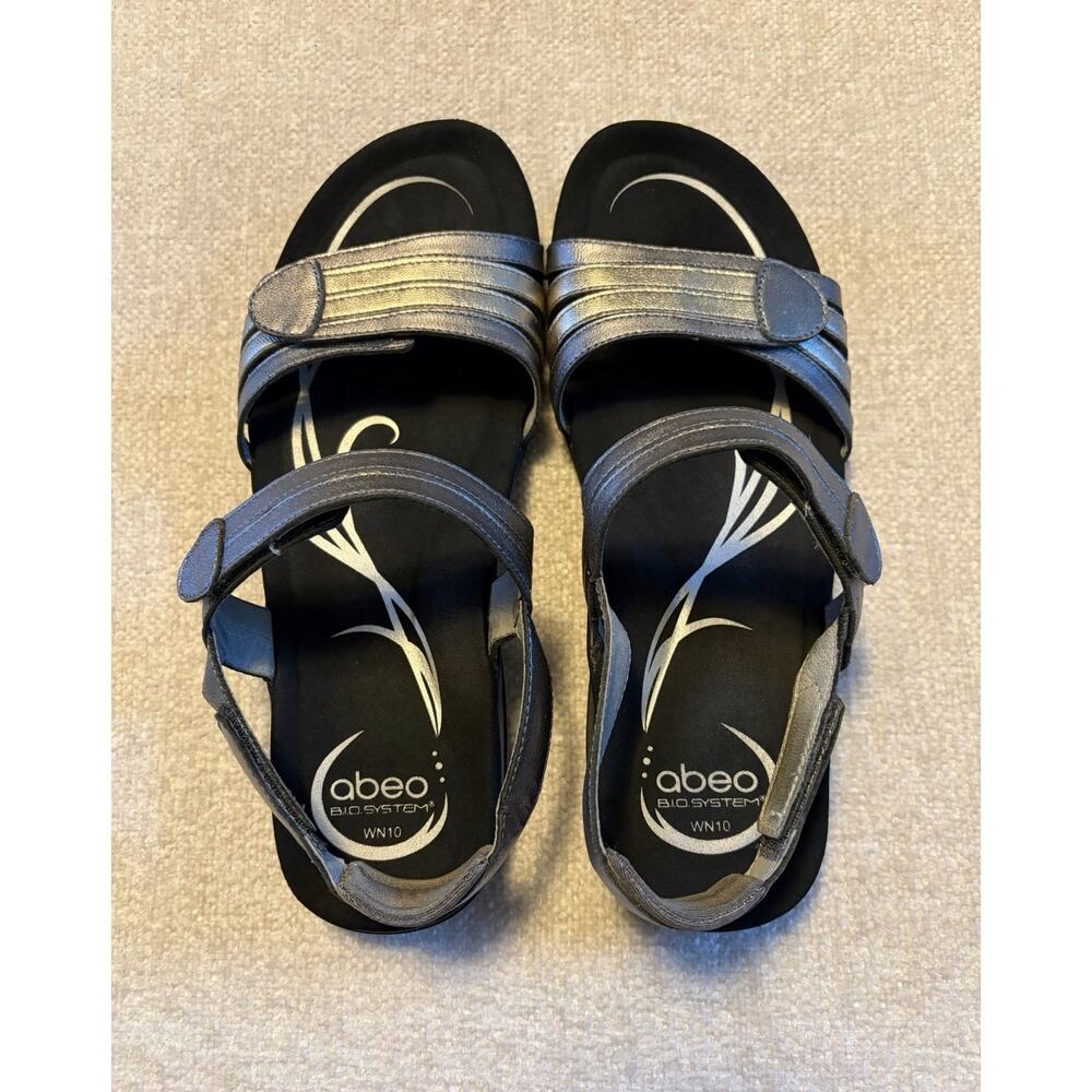 ABEO Sandals Brynn Leather Hook Loop Straps Women’s Size 10 Gray Silver - Picture 3 of 11